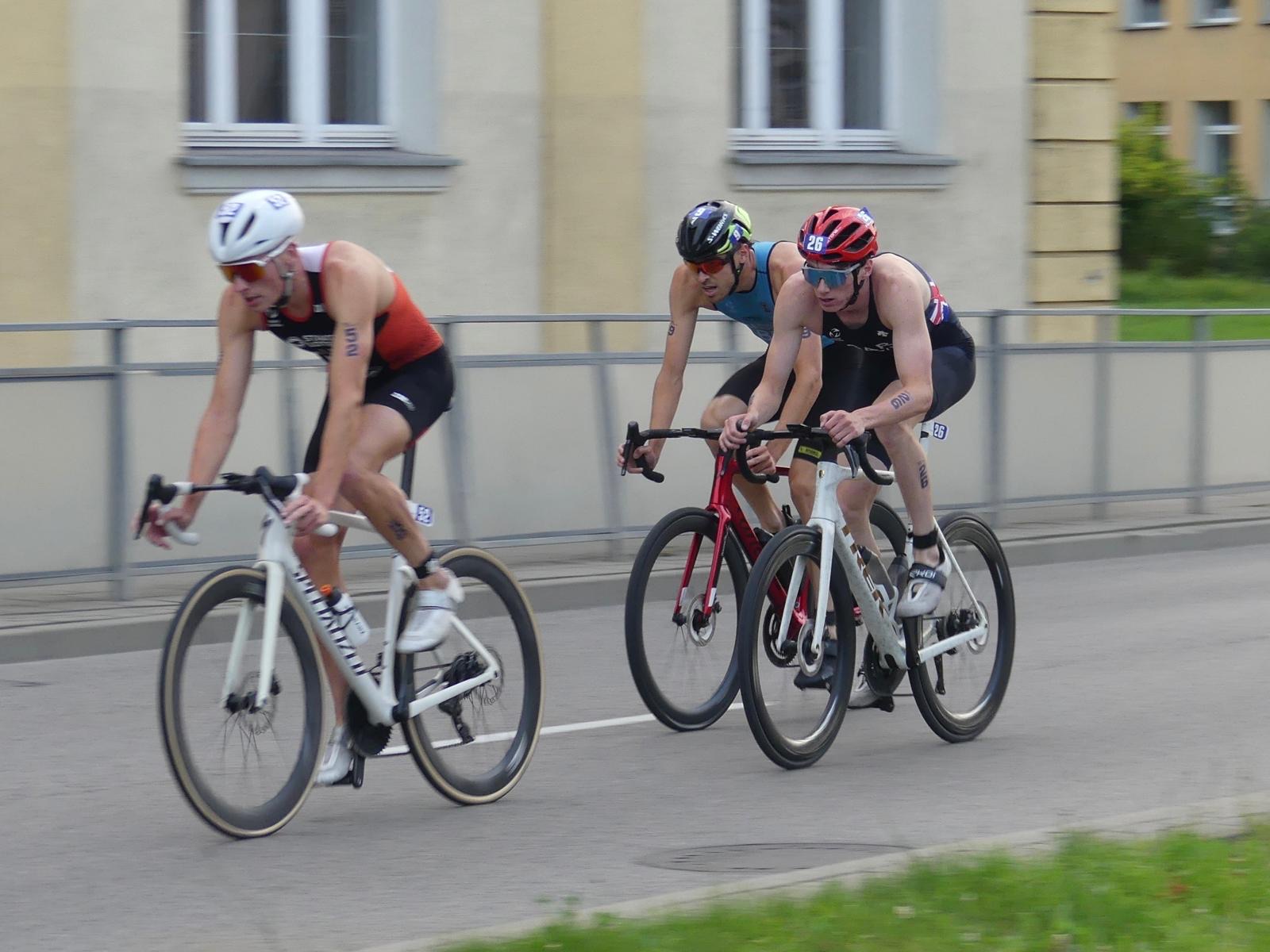 Two riders in a breakaway on the bike leg